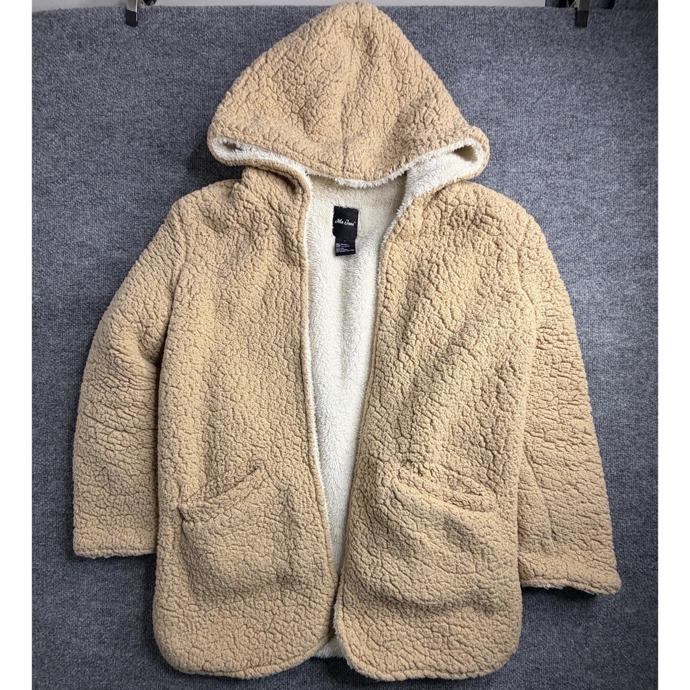 Me Jane Faux Fur Sherpa Lined Hooded Open Front Cardigan Jacket Cozy Coat Large‎